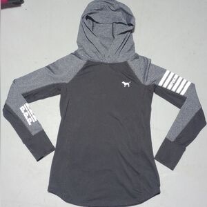 PINK Black and Gray Hooded Sweatshirt, Size S